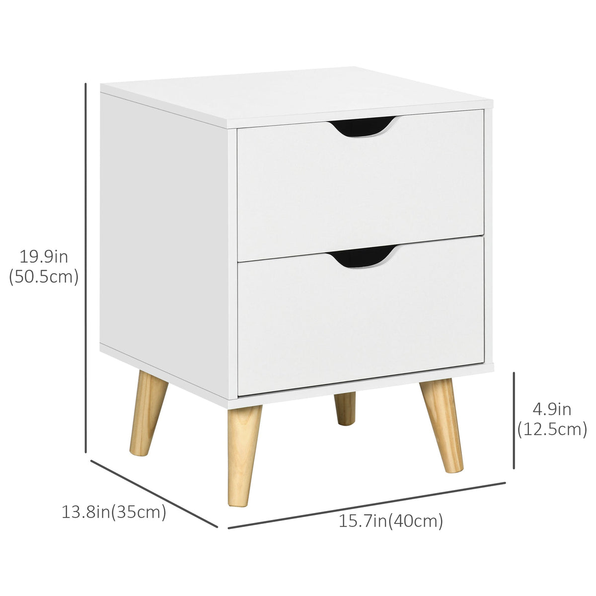 Jesse Nightstand with 2 Drawers and Pine Wood Legs-White