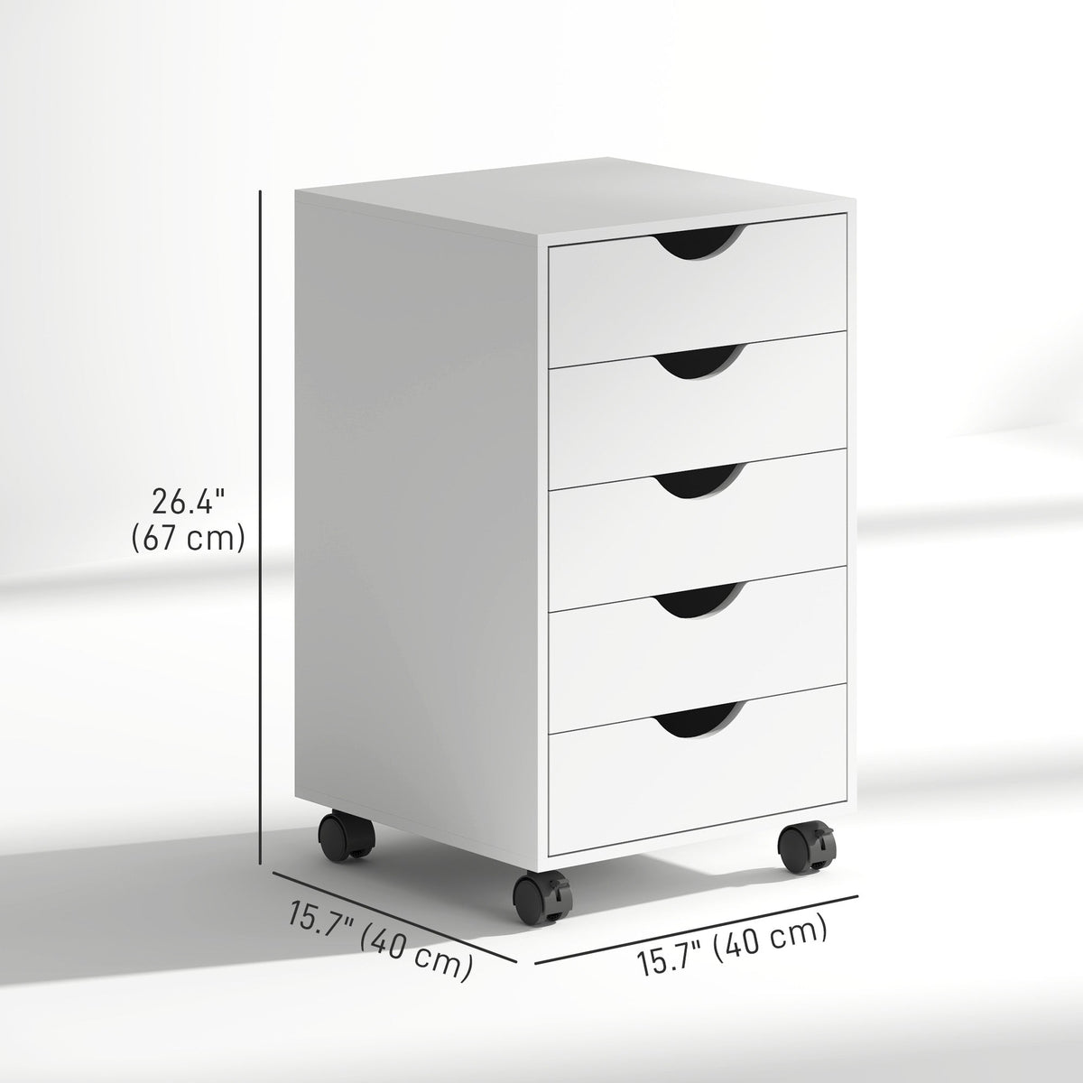 File Cabinet with 5 Drawer Wheels, 15.7" x 15.7" x 26.4", Black