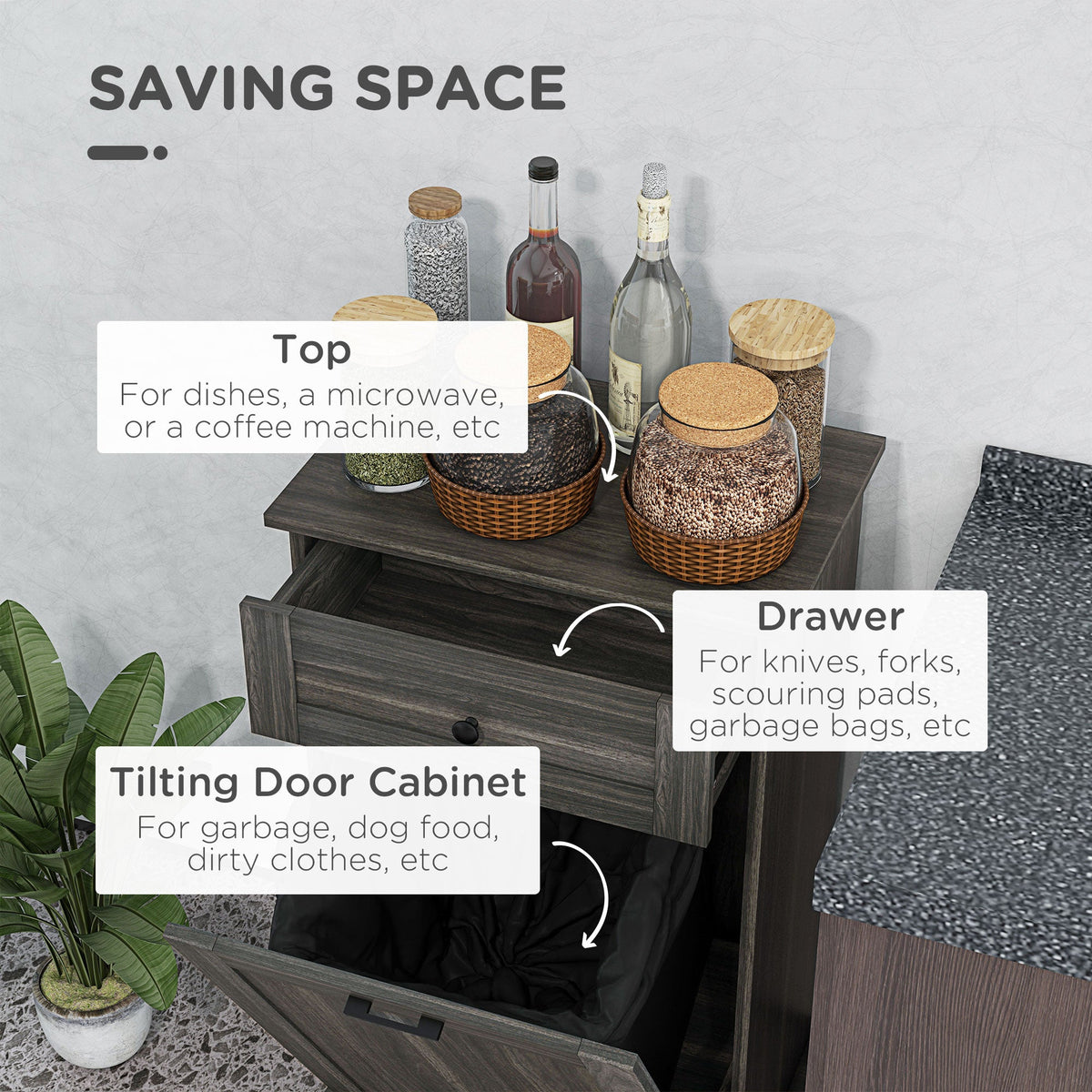 Kitchen Tilt Out Trash Bin Cabinet, Free Standing Recycling Cabinet, Trash Can Holder with Drawer, White