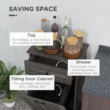 Kitchen Tilt Out Trash Bin Cabinet, Free Standing Recycling Cabinet, Trash Can Holder with Drawer, White