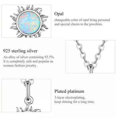 925 Sterling Silver White Opal Sun Pendant Necklace - Apollo Chain for Women