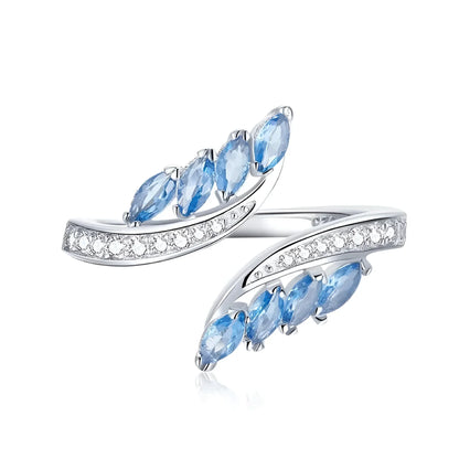925 Sterling Silver Adjustable Blue CZ Willow Ring