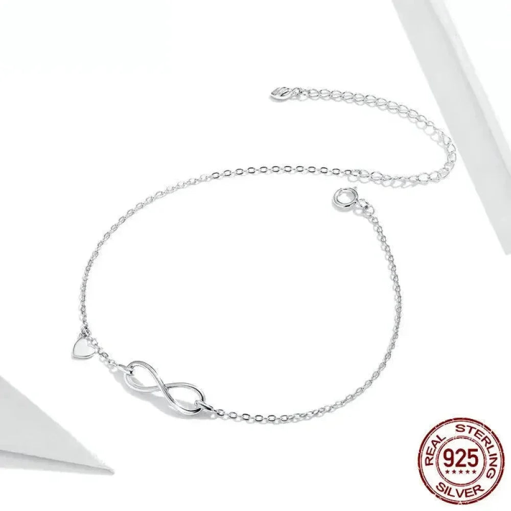 Elegant 925 Sterling Silver Infinity Chain Anklet - Trendy Summer Foot Jewelry