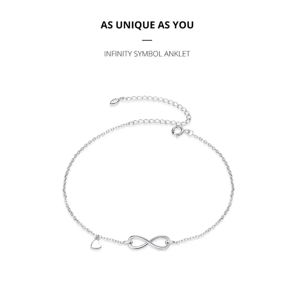 Elegant 925 Sterling Silver Infinity Chain Anklet - Trendy Summer Foot Jewelry