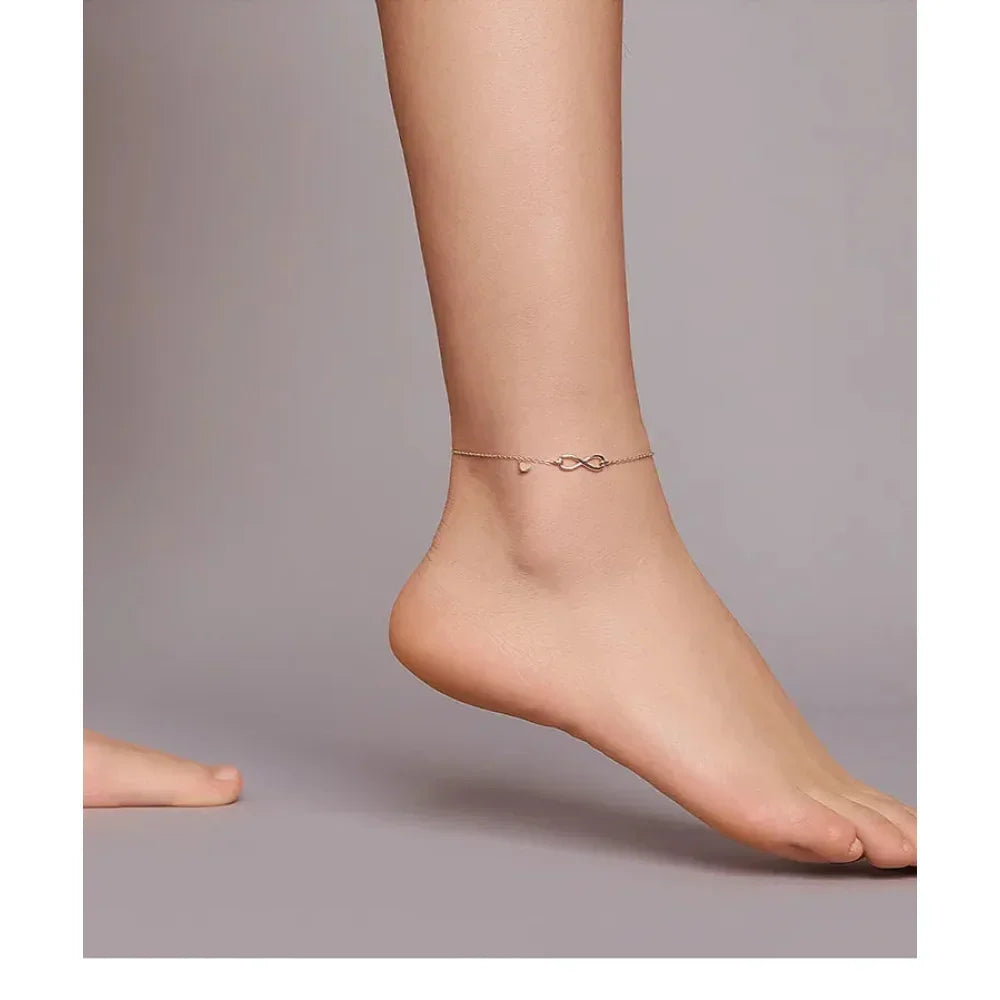 Elegant 925 Sterling Silver Infinity Chain Anklet - Trendy Summer Foot Jewelry