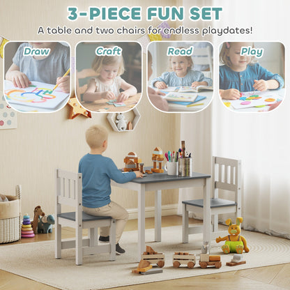 Kids Table and Chairs Set, Toddler Table and 2 Chair Set for Activity, Art, Craft, Reading, Learning, Grey