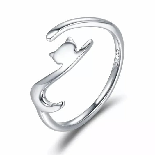925 Sterling Silver Adjustable Cat Tail Ring