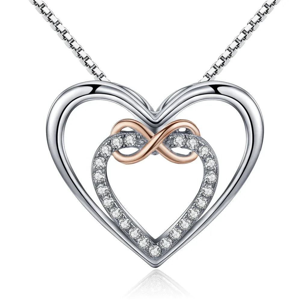 Entwined Hearts: Sterling Silver Infinity Necklace With Double Hearts