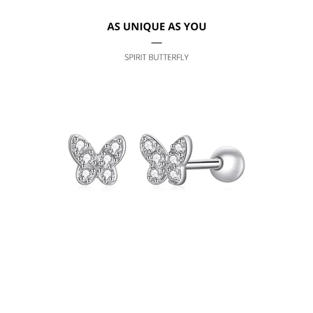925 Sterling Silver Star And Butterfly Stud Earrings - Delicate And Fine Jewelry