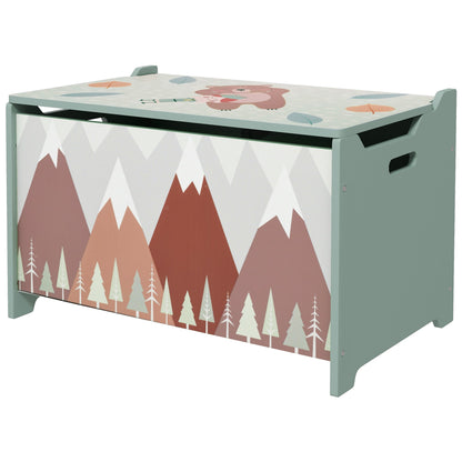Toy Box, Kids Storage Chest with Lid, Safety Hinges and Groove Handles, Toy Storage Organizer with Mountain Pattern for Boys, Girls, Green