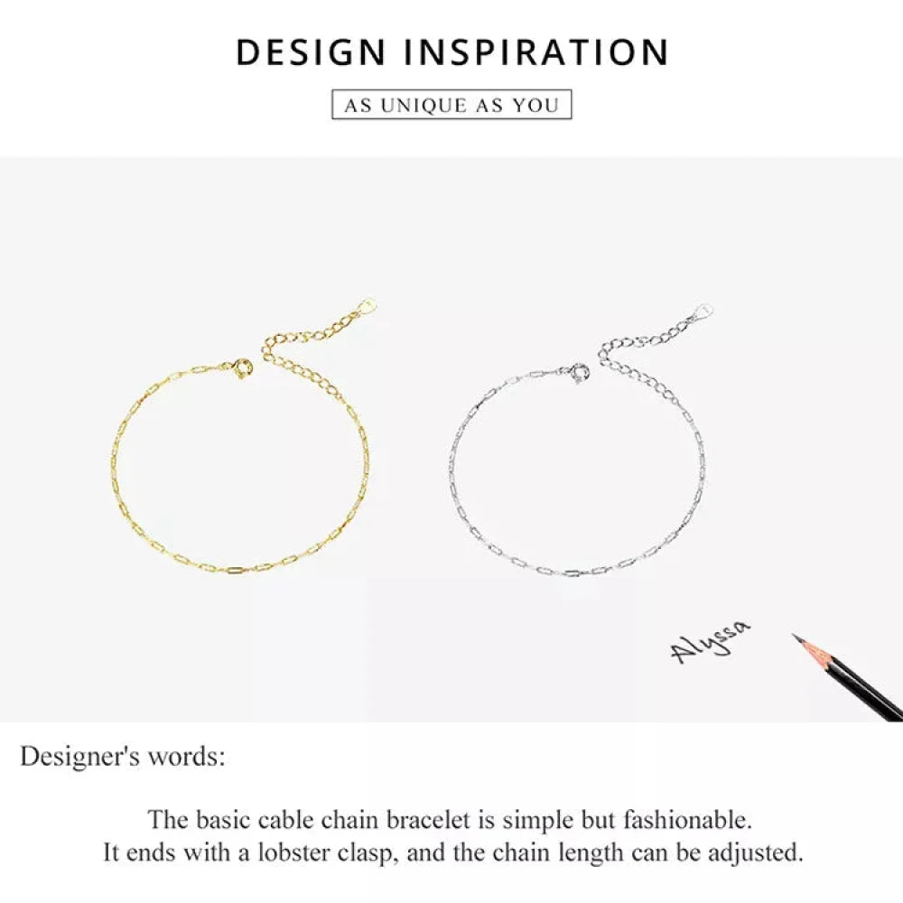 925 Sterling Silver Gold Cable Chain Bracelet