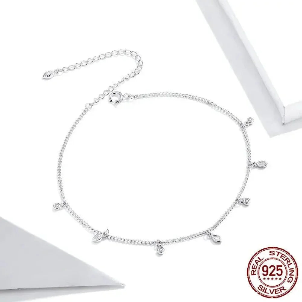 Authentic 925 Sterling Silver Minimalism Tassel Chain Anklet for Women