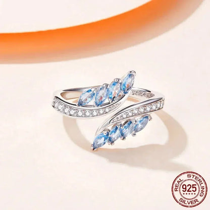 925 Sterling Silver Adjustable Blue CZ Willow Ring