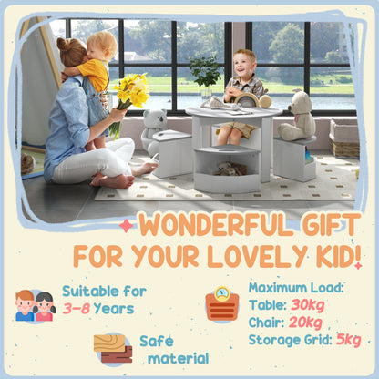 5 Piece Kids Table and Chair Set with Storage for Kids Room, Grey
