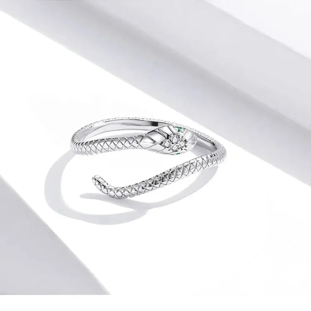 925 Sterling Silver Adjustable Snake Ring With Green Zircon - Fashion Jewelry In 4 Colors