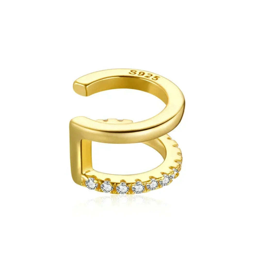 925 Sterling Silver Ear Cuff - Elegant Gold Color Clip Earrings For Women