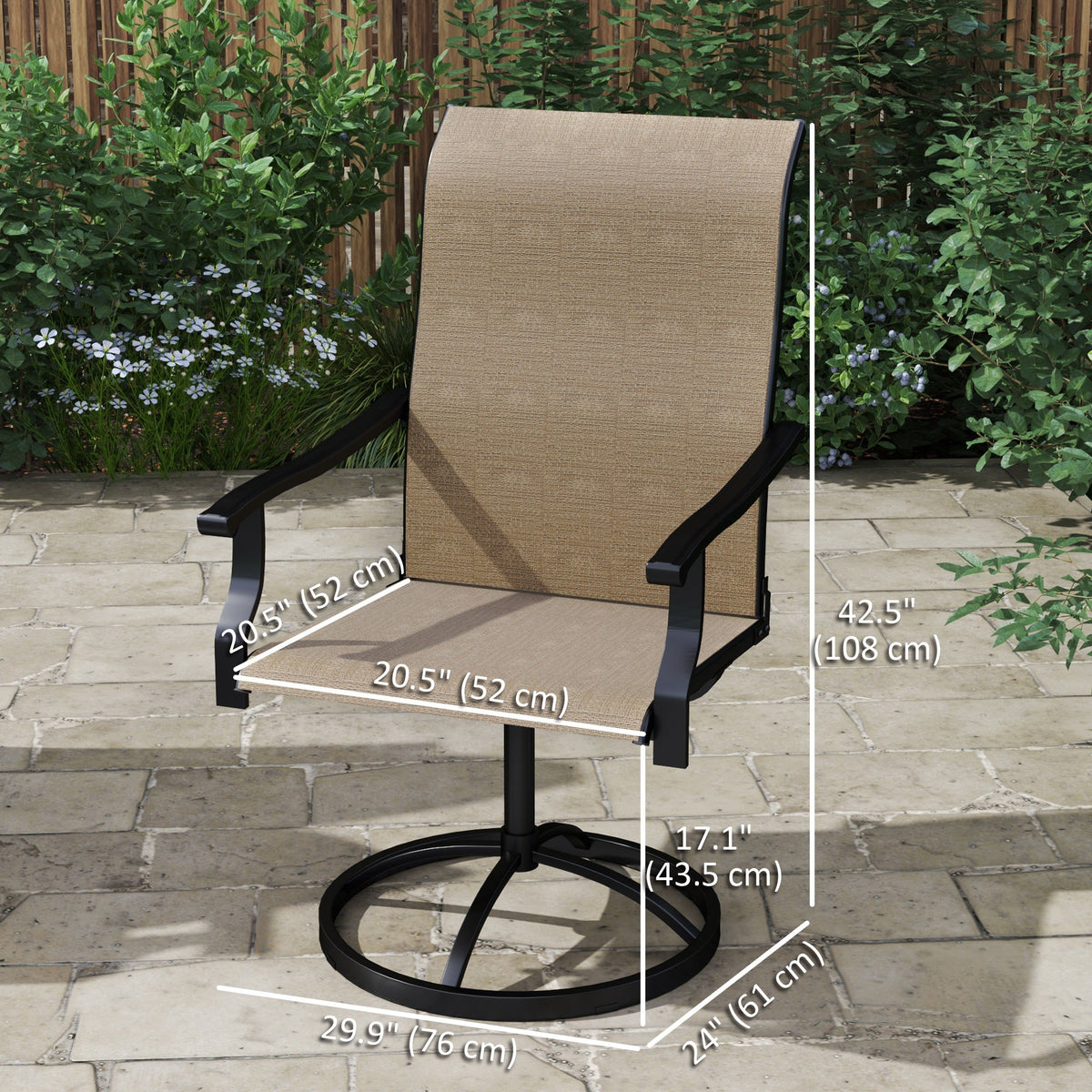 Outdoor Swivel Dining Chairs Set of 2, High Back Swivel Chairs with All Weather Mesh for Deck, Backyard, Poolside, White