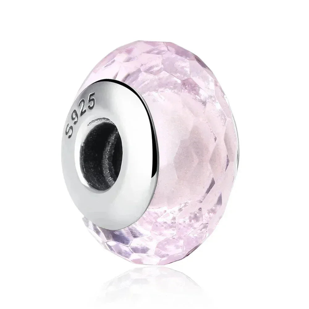 925 Sterling Silver Pink Flower Murano Glass Beads - Diy Bracelet Charms For A Festive Touch (Scz001)