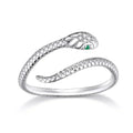 925 Sterling Silver Adjustable Snake Ring With Green Zircon - Fashion Jewelry In 4 Colors