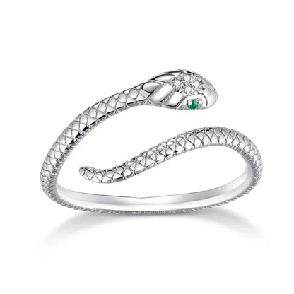 925 Sterling Silver Adjustable Snake Ring With Green Zircon - Fashion Jewelry In 4 Colors