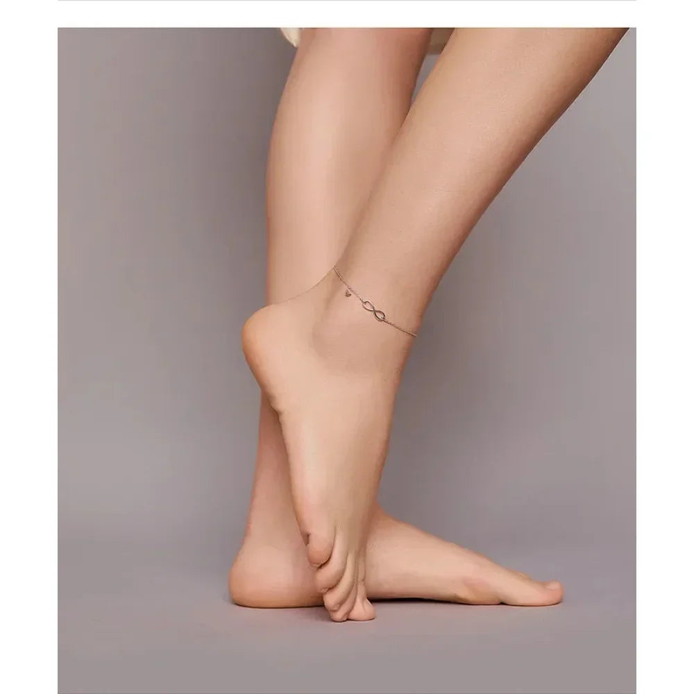 Elegant 925 Sterling Silver Infinity Chain Anklet - Trendy Summer Foot Jewelry
