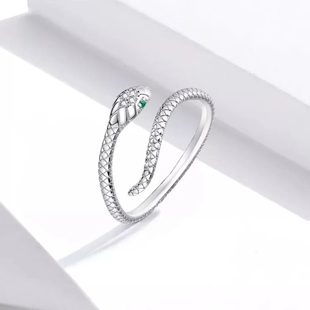 925 Sterling Silver Adjustable Snake Ring With Green Zircon - Fashion Jewelry In 4 Colors