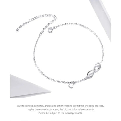 Elegant 925 Sterling Silver Infinity Chain Anklet - Trendy Summer Foot Jewelry