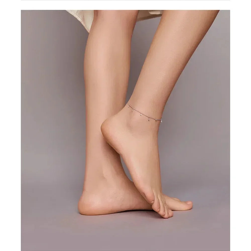 Authentic 925 Sterling Silver Minimalism Tassel Chain Anklet for Women
