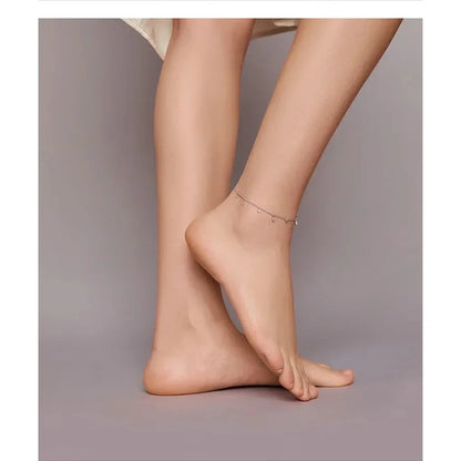 Authentic 925 Sterling Silver Minimalism Tassel Chain Anklet for Women