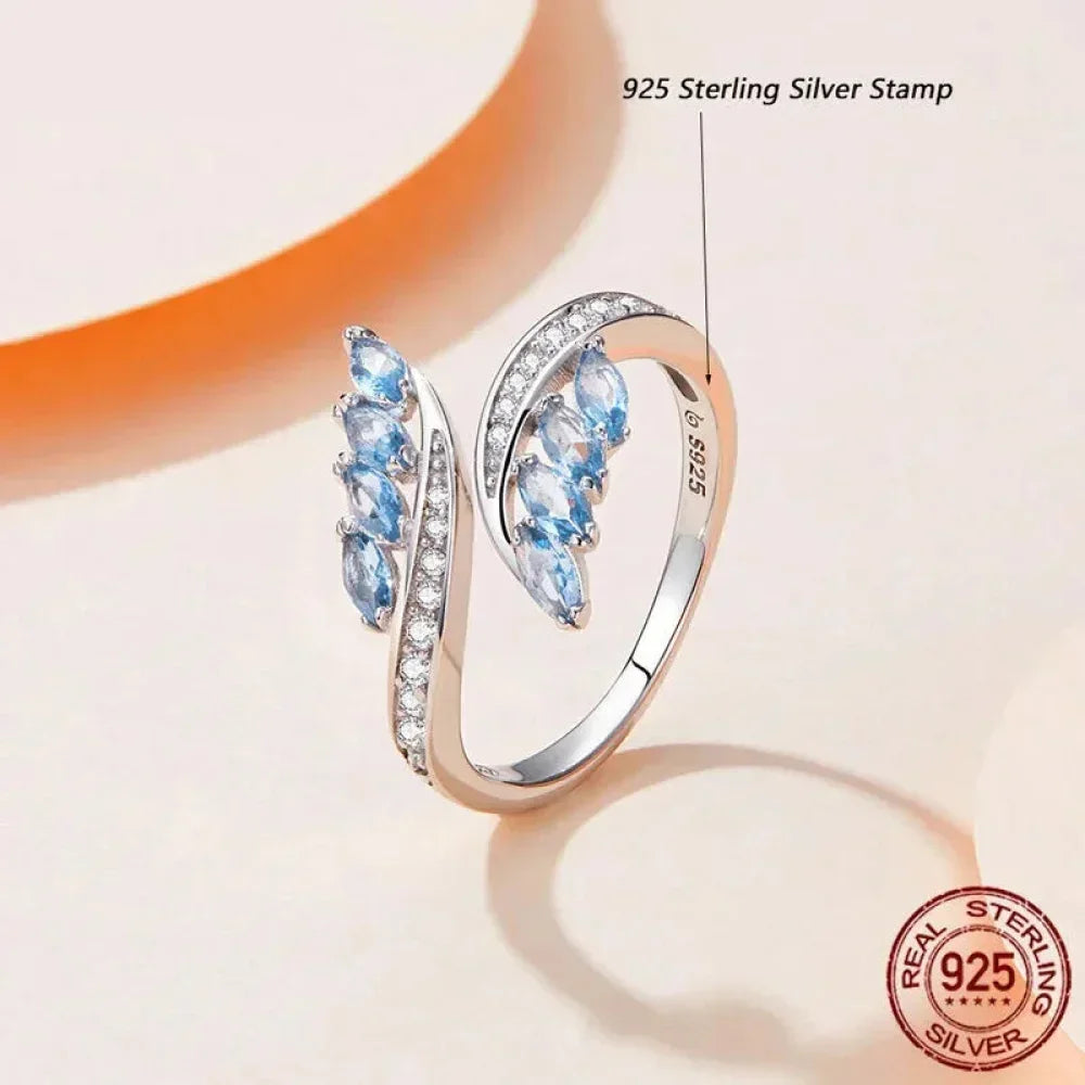 925 Sterling Silver Adjustable Blue CZ Willow Ring