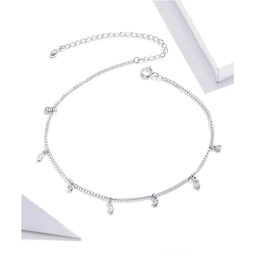 Authentic 925 Sterling Silver Minimalism Tassel Chain Anklet for Women