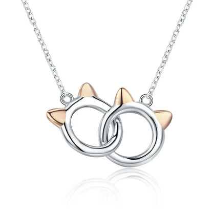 Connected Hearts: Sterling Silver Star/Heart/Cat Pendant Necklace