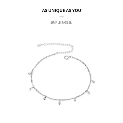 Authentic 925 Sterling Silver Minimalism Tassel Chain Anklet for Women