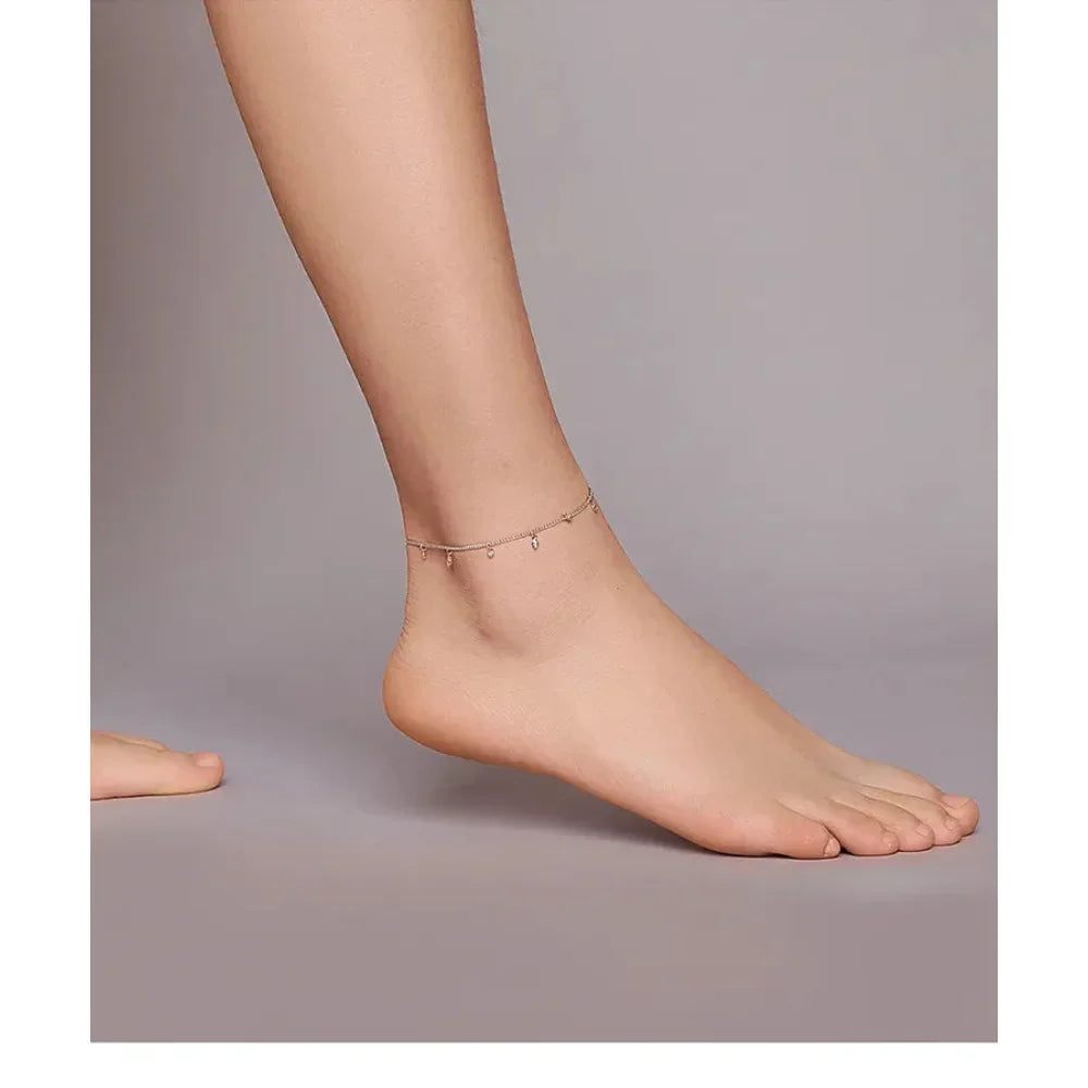 Authentic 925 Sterling Silver Minimalism Tassel Chain Anklet for Women