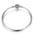 Sterling Silver Snake Chain Bangle Bracelet with CZ Pavé