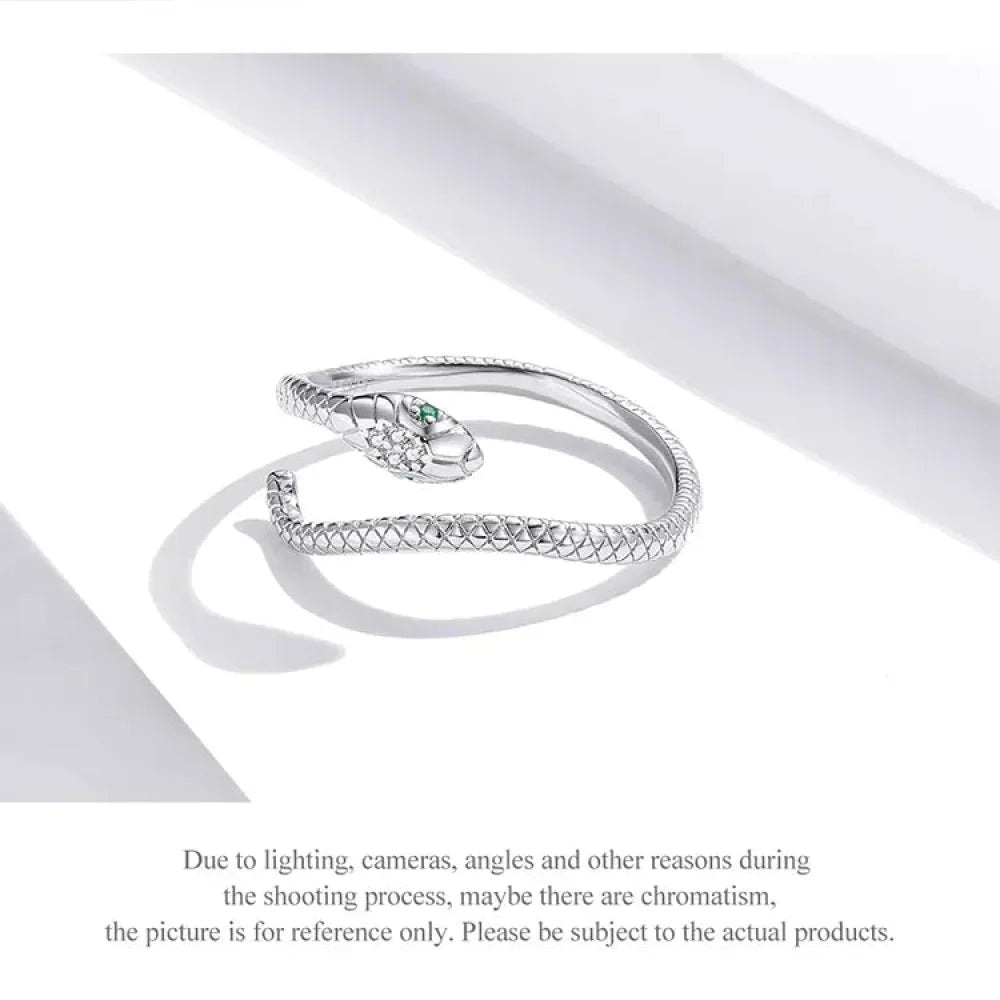 925 Sterling Silver Adjustable Snake Ring With Green Zircon - Fashion Jewelry In 4 Colors