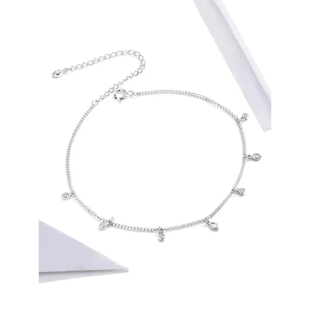 Authentic 925 Sterling Silver Minimalism Tassel Chain Anklet for Women