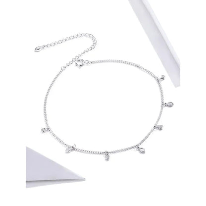 Authentic 925 Sterling Silver Minimalism Tassel Chain Anklet for Women