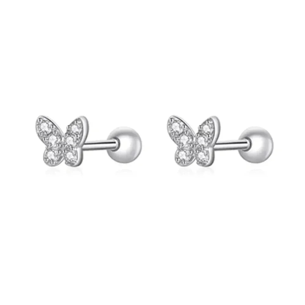 925 Sterling Silver Star And Butterfly Stud Earrings - Delicate And Fine Jewelry