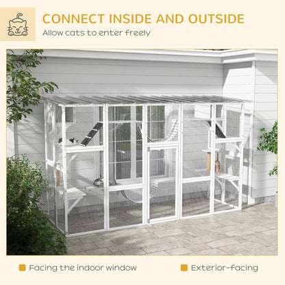 Large Outdoor Catio with Condos, Platforms, Doors, Ladders, Weather-Resistant Roof, Grey