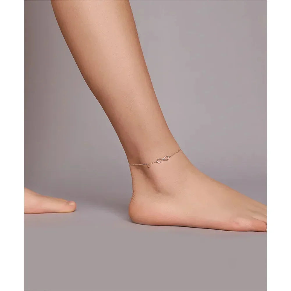 Elegant 925 Sterling Silver Infinity Chain Anklet - Trendy Summer Foot Jewelry
