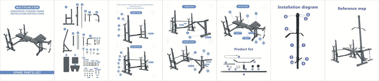 Adjustable Workout Bench with Lat Pulldown Pulley, Scott Bench & Barbell Rack ST6655