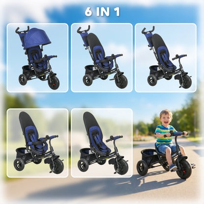 6 in 1 Tricycle for Toddler 1-5 Years with Parent-Push Handle, Dark Blue