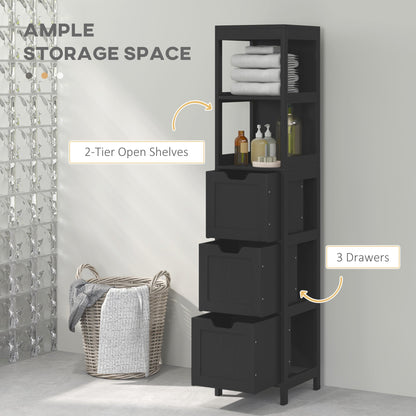 Narrow Bathroom Cabinet with 3 Drawers and 2 Tier Shelf, Tall Cupboard Freestanding Linen Tower, White