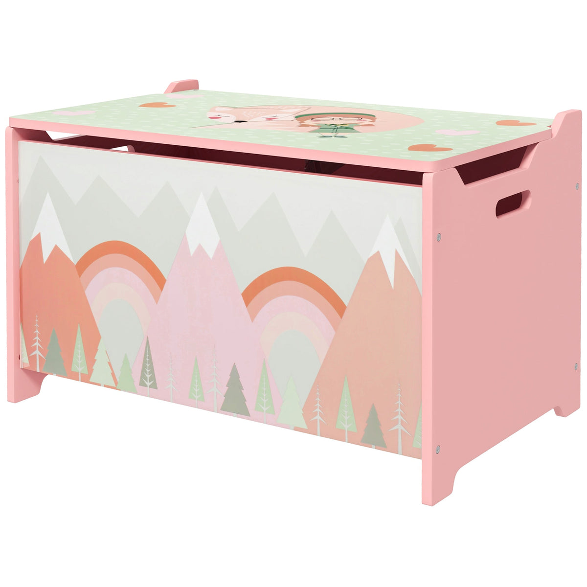 Toy Box, Kids Storage Chest with Lid, Safety Hinges and Groove Handles, Toy Storage Organizer with Mountain Pattern for Boys, Girls, Green