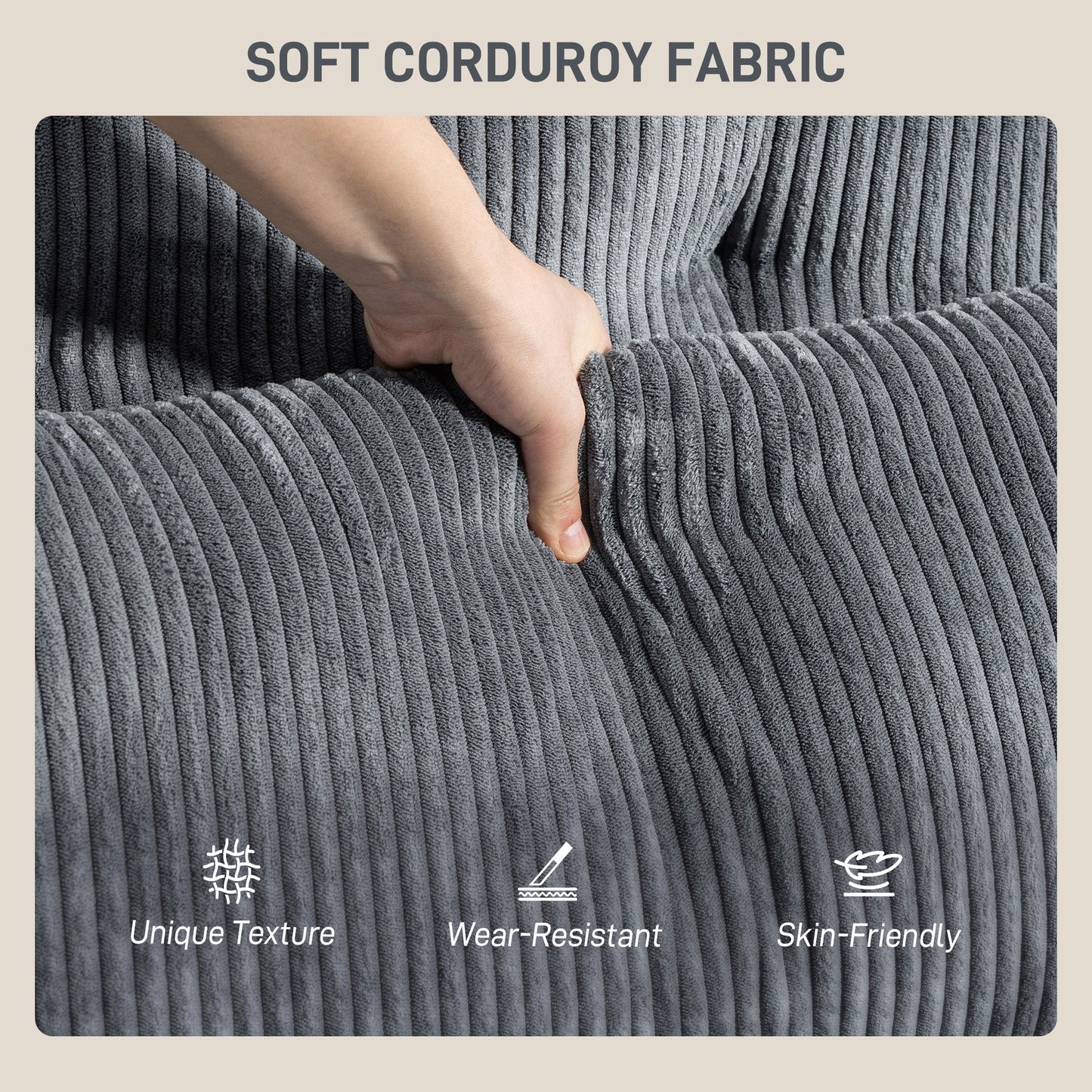 Andi Corduroy Chaise Lounger with 2 Cup Holders-Dark Grey