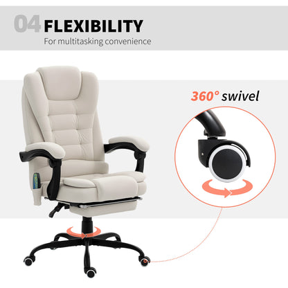 7-Point Vibrating Massage Chair, Reclining Office Chair with Footrest, Reclining Back, Adjustable Height, Beige
