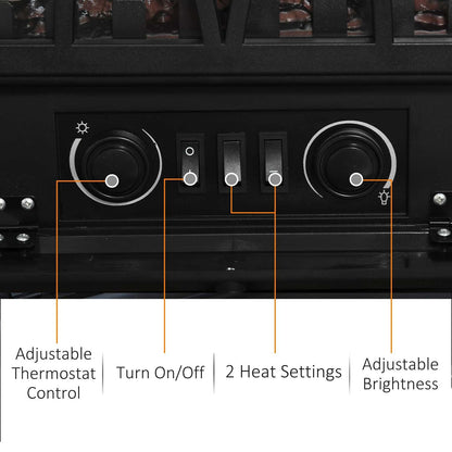 Free Stand Electric Fireplace Stove Heater with Adjustable LED Flame Effect and Front Door, 750W/1500W, Black