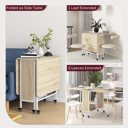 Folding Dining Table, Extendable Kitchen Table for Small Spaces with Storage Shelf and 6 Wheels, Distressed Grey
