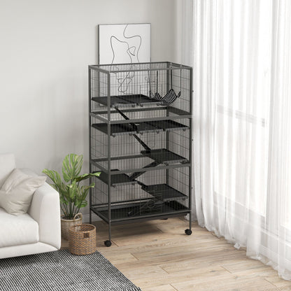5-Tier Rolling Small Animal Cage, Deluxe Guinea Pig Cage, Ferret Cage for Mink Chinchilla Kitten Rabbit, Grey